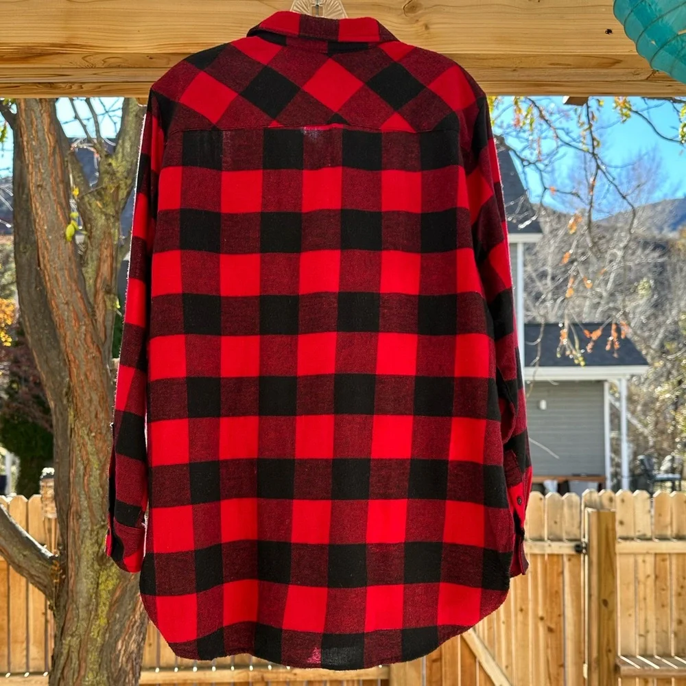Burnside Vintage Plaid Boyfriend Flannel Shirt Red Black Large Huskers Nebraska - Picture 10 of 16
